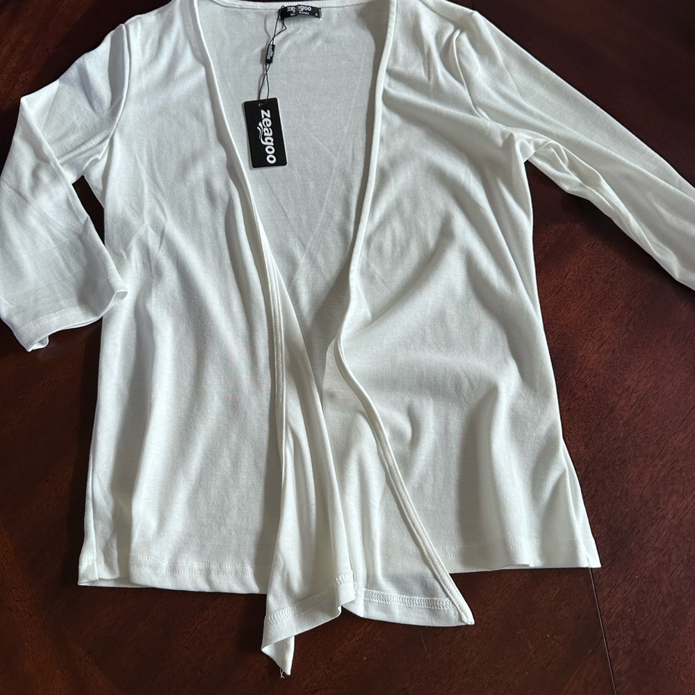 NWT Lightweight White Open or Tie Front 3/4 Sleeve Cardigan Cardi Shrug Small - Picture 2 of 7